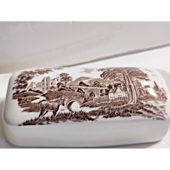 Studio J. & G. Meakin Ironstone Lidded Butter Dish, Brown Rural England Scene - Picture 3 of 12